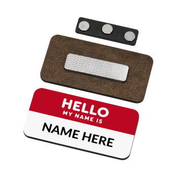 Your name here simple RED, Name Tags/Badge Ξύλινο με μαγνήτη ασφαλείας (75x40mm)