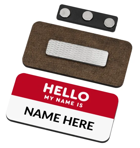 Your name here simple RED — Name Tags/Badge Ξύλινο με μαγνήτη ασφαλείας (75x40mm)