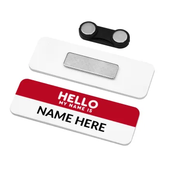 Your name here simple RED, Name Tags/Badge Plexiglass με μαγνήτη ασφαλείας (75x25mm)