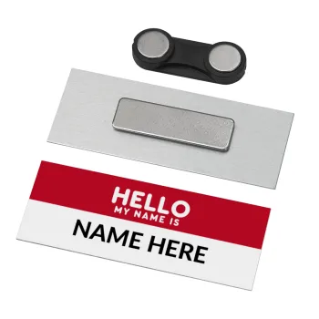 Your name here simple RED, Name Tags/Badge Metal με μαγνήτη ασφαλείας (65x25mm)