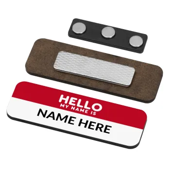 Your name here simple RED, Name Tags/Badge Ξύλινο με μαγνήτη ασφαλείας (75x25mm)