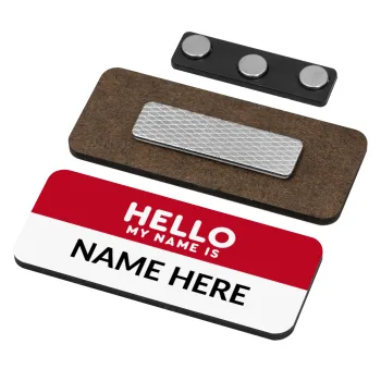 Your name here simple RED, Name Tags/Badge Ξύλινο με μαγνήτη ασφαλείας (75x30mm)