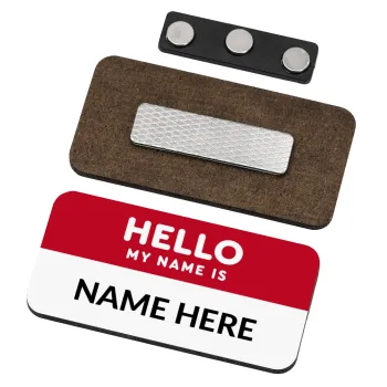 Your name here simple RED, Name Tags/Badge Ξύλινο με μαγνήτη ασφαλείας (75x40mm)