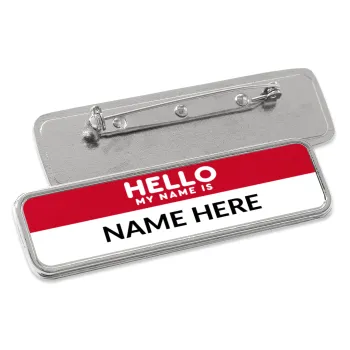 Your name here simple RED, Name Tags/Badge Metal Pin/Safety  (7x2cm)
