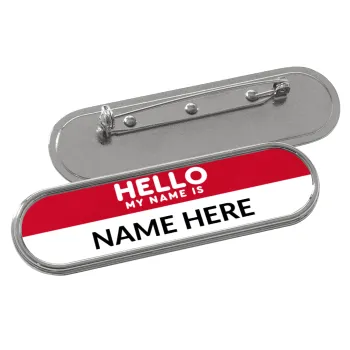 Your name here simple RED, Name Tags/Badge Metal Round Pin/Safety  (7x2cm)