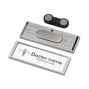 Doctor, Nametag silver με μαγνήτη ασφαλείας (64x22mm)