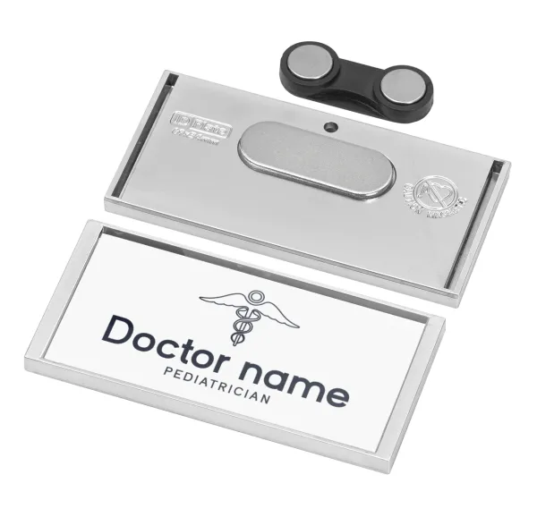 Doctor — Name Tags/Badge Silver με μαγνήτη ασφαλείας (75x36mm)