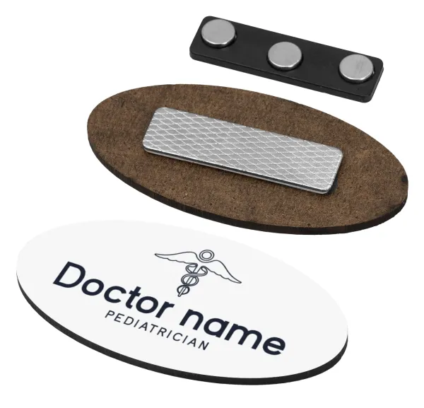 Doctor — Name Tags/Badge Ξύλινο οβάλ με μαγνήτη ασφαλείας (75x40mm)