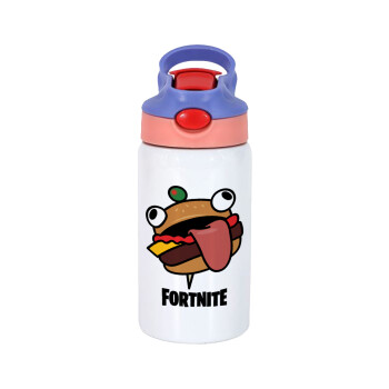 Fortnite Durr Burger, Children's hot water bottle, stainless steel, with safety straw, pink/purple (350ml)
