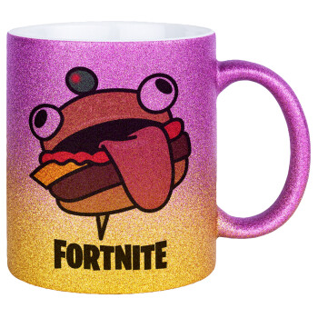 Fortnite Durr Burger, Κούπα Χρυσή/Ροζ Glitter, κεραμική, 330ml