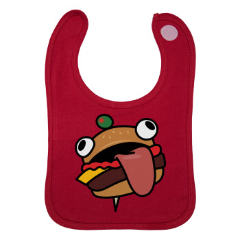 Fortnite Durr Burger, Σαλιάρα με Σκρατς Κόκκινη 100% Organic Cotton (0-18 months)