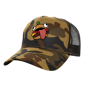 Fortnite Durr Burger, Adult Structured Trucker Hat, with Mesh, (Camouflage) Army (100% COTTON, ADULT, UNISEX, ONE SIZE)