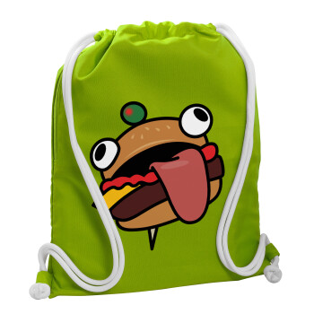 Fortnite Durr Burger, Τσάντα πλάτης πουγκί GYMBAG LIME GREEN, με τσέπη (40x48cm) & χονδρά κορδόνια