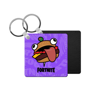 Fortnite Durr Burger, Μπρελόκ Δερματίνη, τετράγωνο ΜΑΥΡΟ (5x5cm)