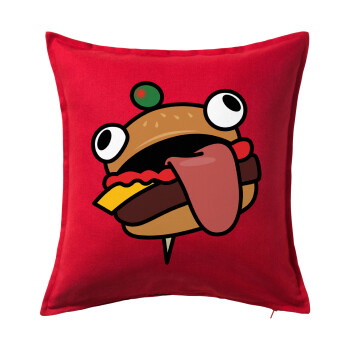 Fortnite Durr Burger, Μαξιλάρι καναπέ Κόκκινο 100% βαμβάκι, περιέχεται το γέμισμα (50x50cm)