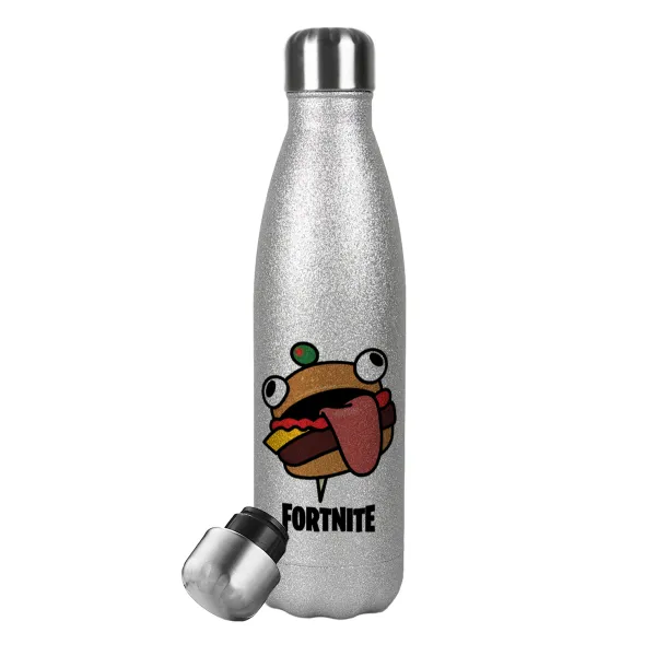 Fortnite Durr Burger — Metallic Glitter Silver Thermos Flask (Stainless steel), double-walled, 500ml