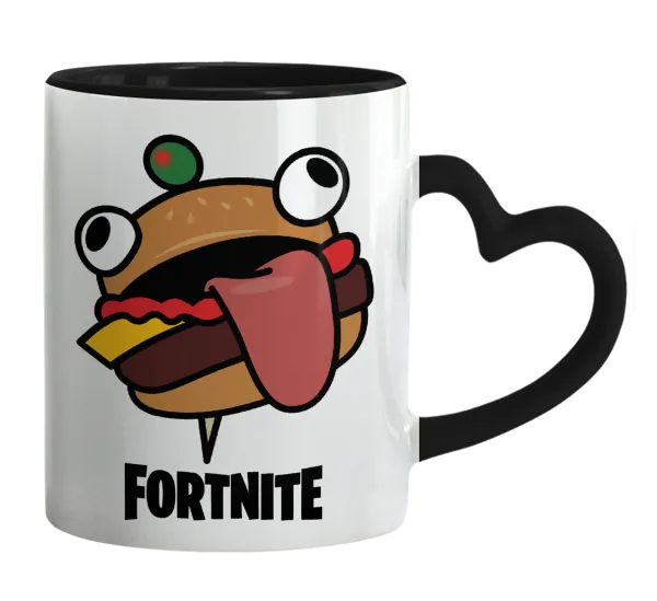 Fortnite Durr Burger — Mug heart black handle, ceramic, 330ml