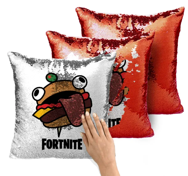 Fortnite Durr Burger — Magic sofa cushion with red sequins, 40x40cm, filling included