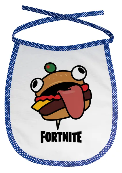 Fortnite Durr Burger — Stain-resistant baby bib with tie, blue