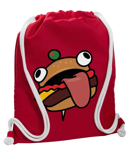 Fortnite Durr Burger — Backpack pouch GYMBAG Red, with pocket (40x48cm) & thick cords