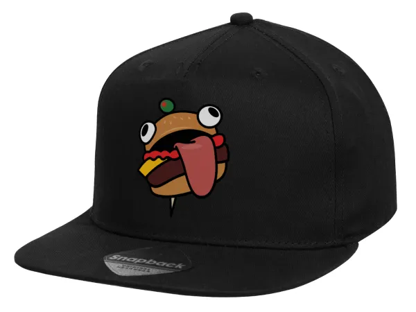 Fortnite Durr Burger — Children's Flat Snapback Hat, Black (100% COTTON, CHILD, UNISEX, ONE SIZE)