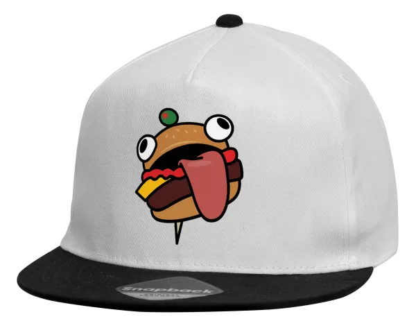Fortnite Durr Burger — Child's Flat Snapback Hat, White (100% COTTON, CHILDREN'S, UNISEX, ONE SIZE)