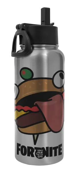 Fortnite Durr Burger — Metal mug thermo Silver with Straw and Spout Lid (Stainless steel), double wall, 950ml