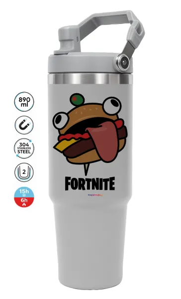 Fortnite Durr Burger — GREY Travel Tumbler with Handle 890ml