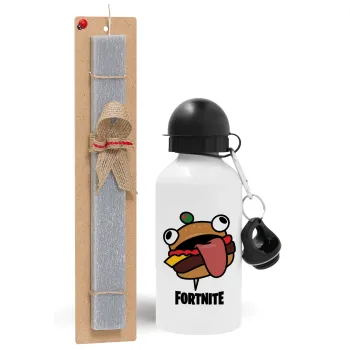Fortnite Durr Burger, Easter Set, metallic aluminum water bottle (500ml) & aromatic flat Easter candle (30cm) (GRAY)