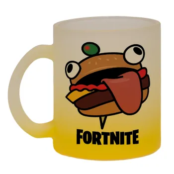 Fortnite Durr Burger, Κούπα γυάλινη δίχρωμη με βάση το κίτρινο ματ, 330ml