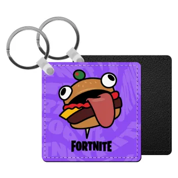 Fortnite Durr Burger, Μπρελόκ Δερματίνη, τετράγωνο ΜΑΥΡΟ (5x5cm)