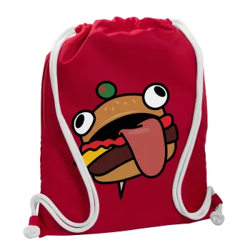 Fortnite Durr Burger, Τσάντα πλάτης πουγκί GYMBAG Κόκκινη, με τσέπη (40x48cm) & χονδρά κορδόνια