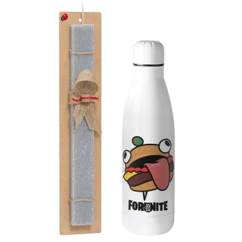 Fortnite Durr Burger, Easter Set, metallic stainless thermos bottle (500ml) & scented flat Easter candle (30cm) (GRAY)