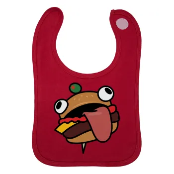 Fortnite Durr Burger, Σαλιάρα με Σκρατς Κόκκινη 100% Organic Cotton (0-18 months)