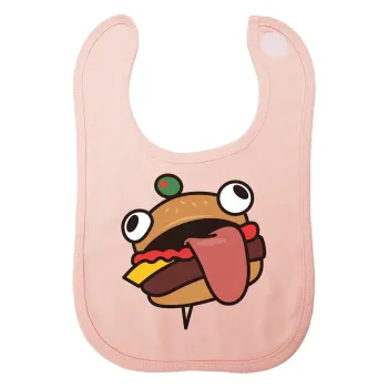 Fortnite Durr Burger, Σαλιάρα με Σκρατς ΡΟΖ 100% Organic Cotton (0-18 months)