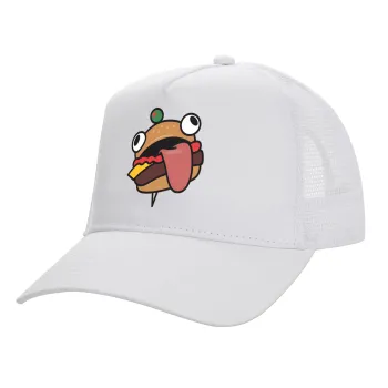 Fortnite Durr Burger, Structured Trucker Adult Hat, with Mesh, WHITE (100% COTTON, ADULT, UNISEX, ONE SIZE)