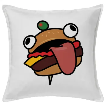 Fortnite Durr Burger, Μαξιλάρι καναπέ ΛΕΥΚΟ 100% βαμβάκι, περιέχεται το γέμισμα (50x50cm)