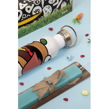 Fortnite Durr Burger, Easter Set, metallic silver aluminum water bottle (500ml) & scented flat Easter candle (30cm) (TURQUOISE)