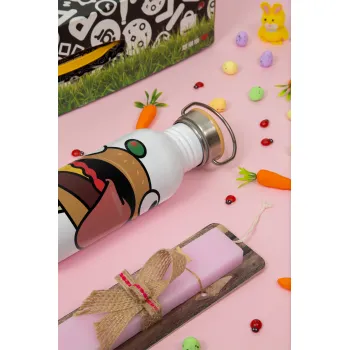 Fortnite Durr Burger, Πασχαλινή Λαμπάδα με παγούρι μεταλλικό (620ml, stainless steel) & κερί αρωματικό πλακέ (30cm) (ΡΟΖ)