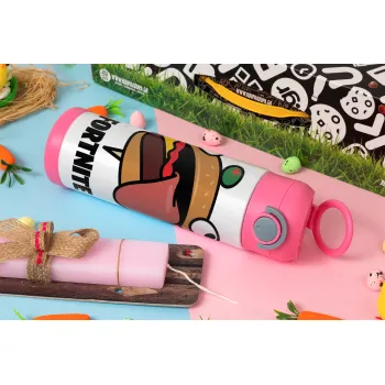 Fortnite Durr Burger — Easter candle, Childrens hot water bottle, stainless steel, with safety straw, PINK (500ml)