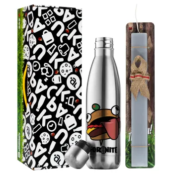 Fortnite Durr Burger, Πασχαλινή Λαμπάδα με μεταλλικό παγούρι θερμός ανοξείδωτο (500ml) & κερί αρωματικό πλακέ (30cm) (ΓΚΡΙ)