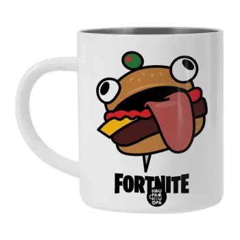 Fortnite Durr Burger, Λευκή Ανοξείδωτη Μεταλλική Κούπα 450ml - Διπλού Τοιχώματος 