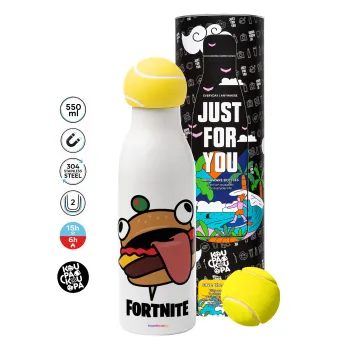 Fortnite Durr Burger, Μπάλα τένις μεταλλικό παγούρι θερμός, διπλού τοιχώματος, 550ml