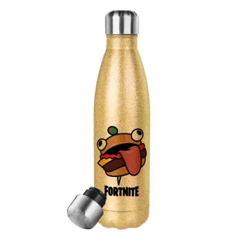 Fortnite Durr Burger, Glitter gold stainless steel thermos bottle, double-walled, 500ml
