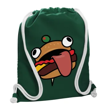 Fortnite Durr Burger, Backpack pouch GYMBAG BOTTLE GREEN, with pocket (40x48cm) & thick white cords
