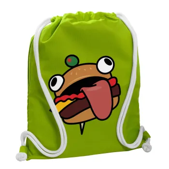 Fortnite Durr Burger, Backpack bag GYMBAG LIME GREEN, with pocket (40x48cm) & thick cords