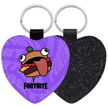 Fortnite Durr Burger, Μπρελόκ PU δερμάτινο glitter καρδιά ΜΑΥΡΟ