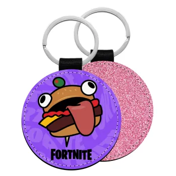 Fortnite Durr Burger, Μπρελόκ Δερματίνη, στρογγυλό ΡΟΖ (5cm)