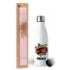 Easter Set, metallic stainless steel water bottle (750ml) & scented flat Easter candle (30cm) (PINK)