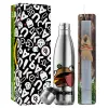 Easter Set, metallic stainless thermos flask (500ml) & scented flat Easter candle (30cm) (GRAY)
